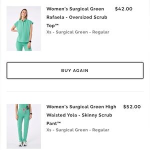 SURGICAL GREEN XS FIGS SET